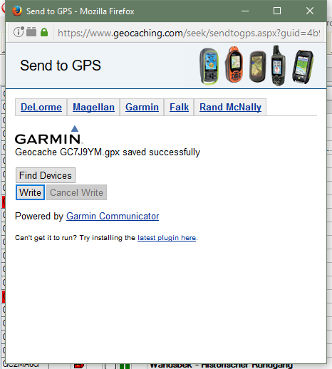 garmin communicator plugin funktioniert nicht